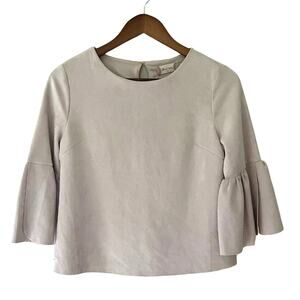NWT Altar’d State Faux Suede Bell Sleeve Blouse Top Size XS Beige Cropped Boho